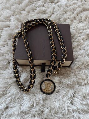 Louis Vuitton Black and Gold Chain Waistbelt with LV Medallion